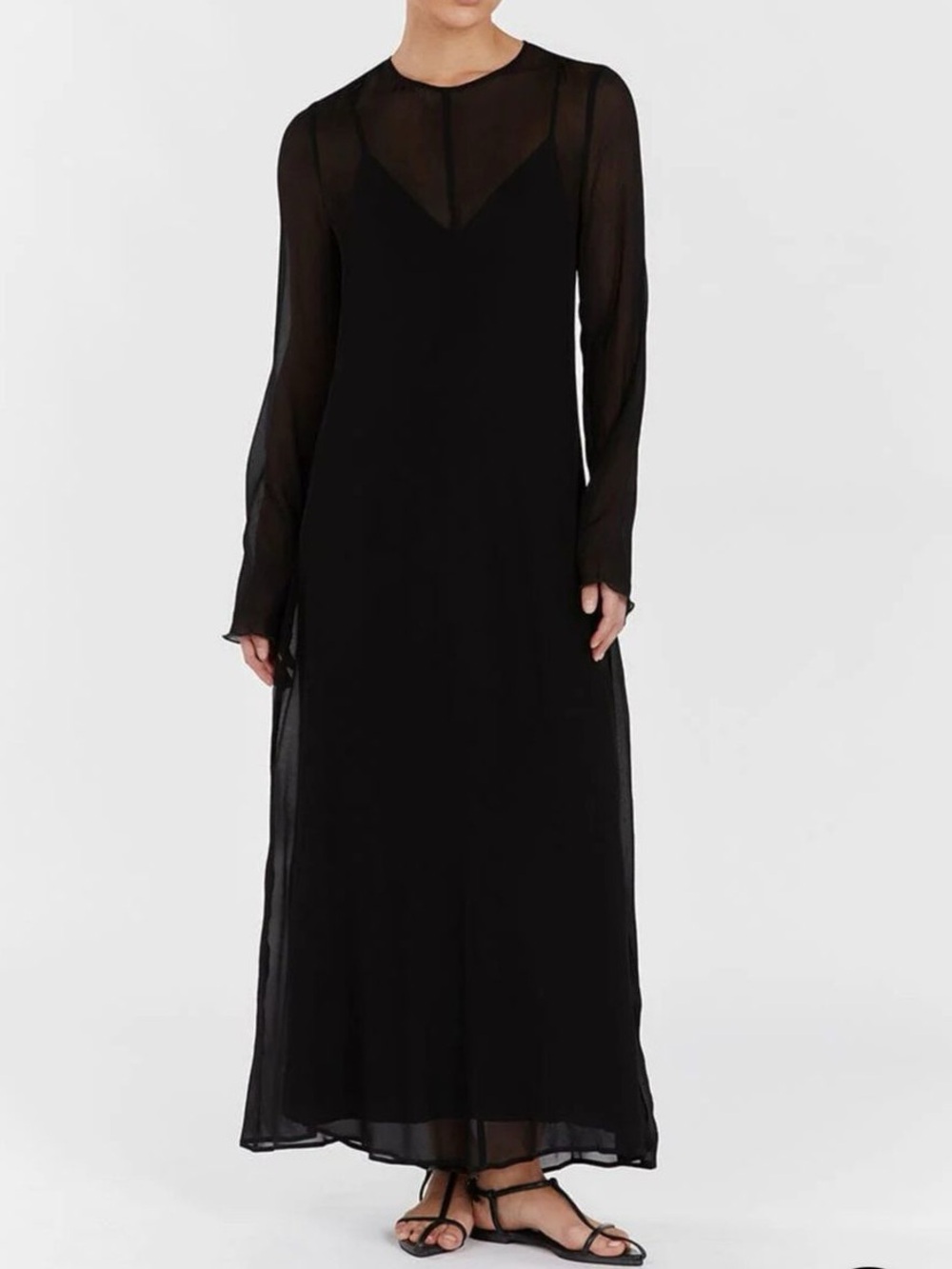 Dissh Mari Black Long Sleeve Sheer Maxi Dress - Picture 3 of 6